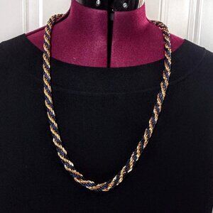 Gold Finish & Navy Blue Silk Cord Twist Necklace